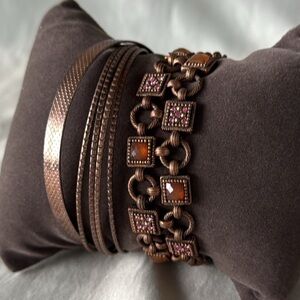 Antique Copper Bracelet Stack Set Unique Design Bangles and Cuff